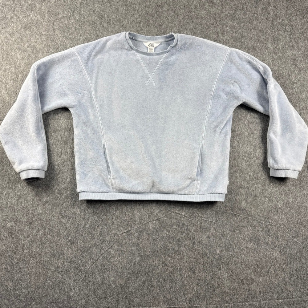 Athleta Girl Feelin Great 2.0 Sweatshirt Light Blue Fleece Pullover XL 14 984837